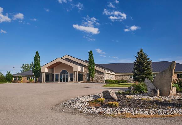 front of campus building