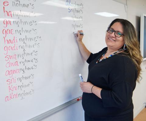 Teacher at writing board