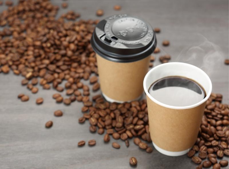 coffee cups and beans