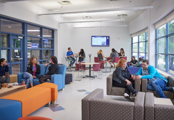 students sitting in student lounge