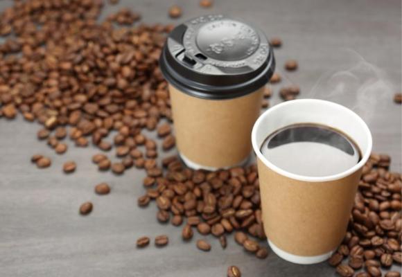 coffee cups and beans