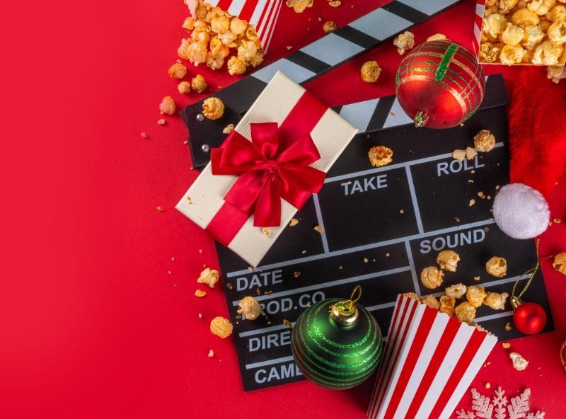 movie slate and popcorn
